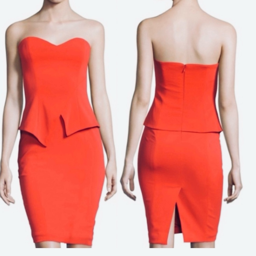 Jay Godfrey Tama strapless Mini Orange Red peplum dress in flame 4 6S‎ Sexy